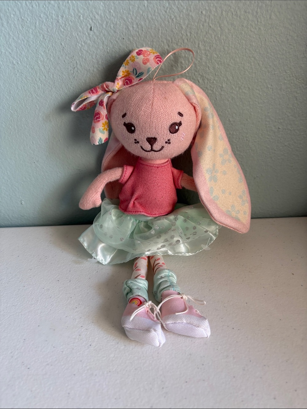 Sunny Days Entertainment Pink Plush Bunny Ballerina Doll with Mint Tulle Skirt